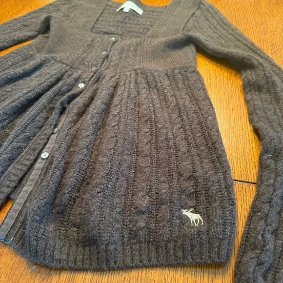 Abercrombie & Fitch Women's Brown Babydoll Cardigan, A&F Cable Knit Y2K - Picture 3 of 8